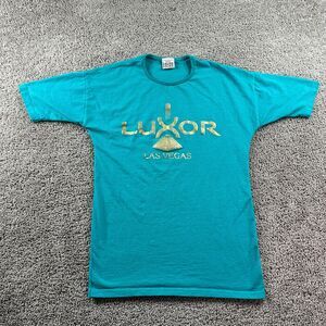VINTAGE Luxor Las Vegas Hotel Shirt Mens Medium Blue Green Short Sleeve Pyramid